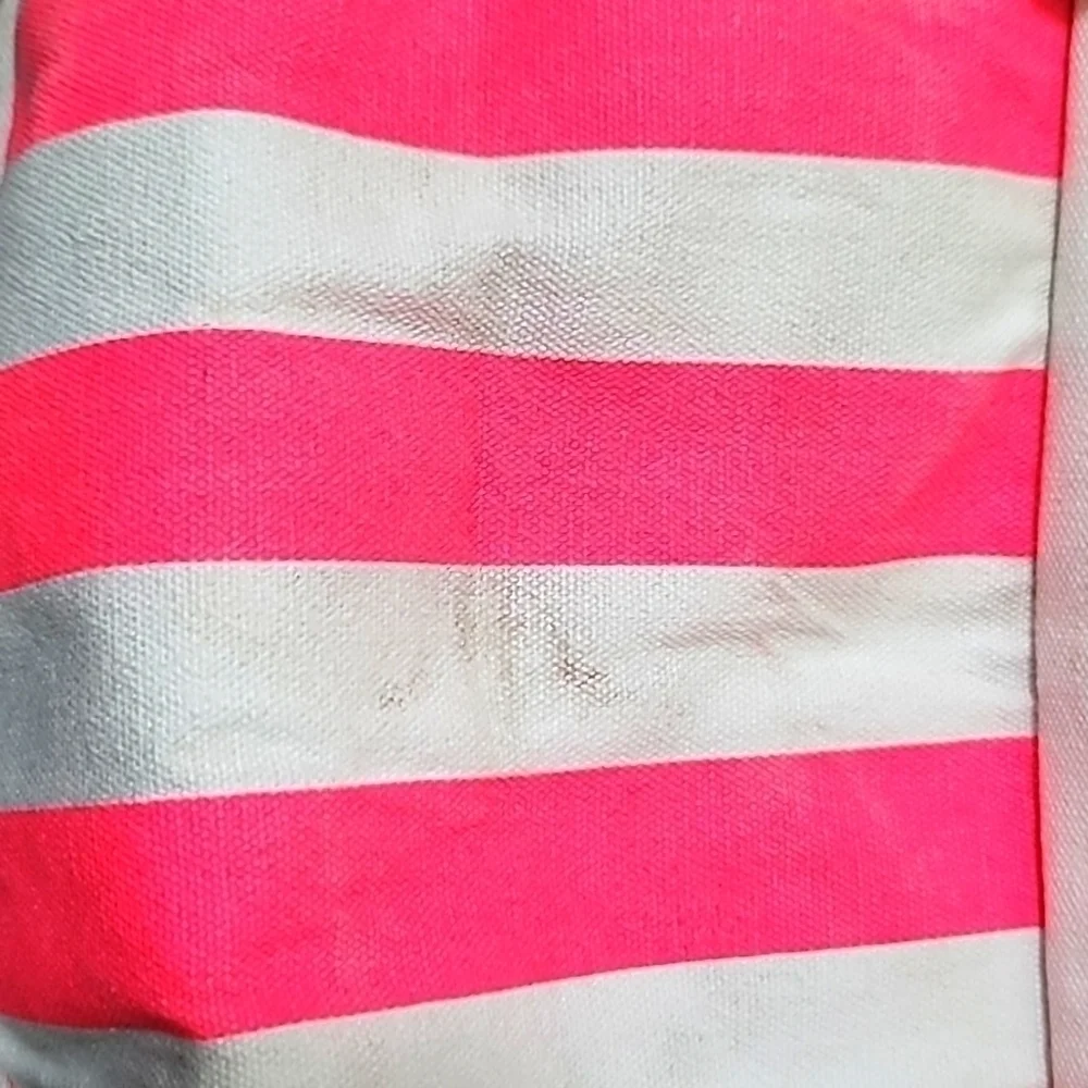 Victoria's Secret Tote Bag Women's 22 x 19 Pink‎ White Striped Canvas Beach Bag